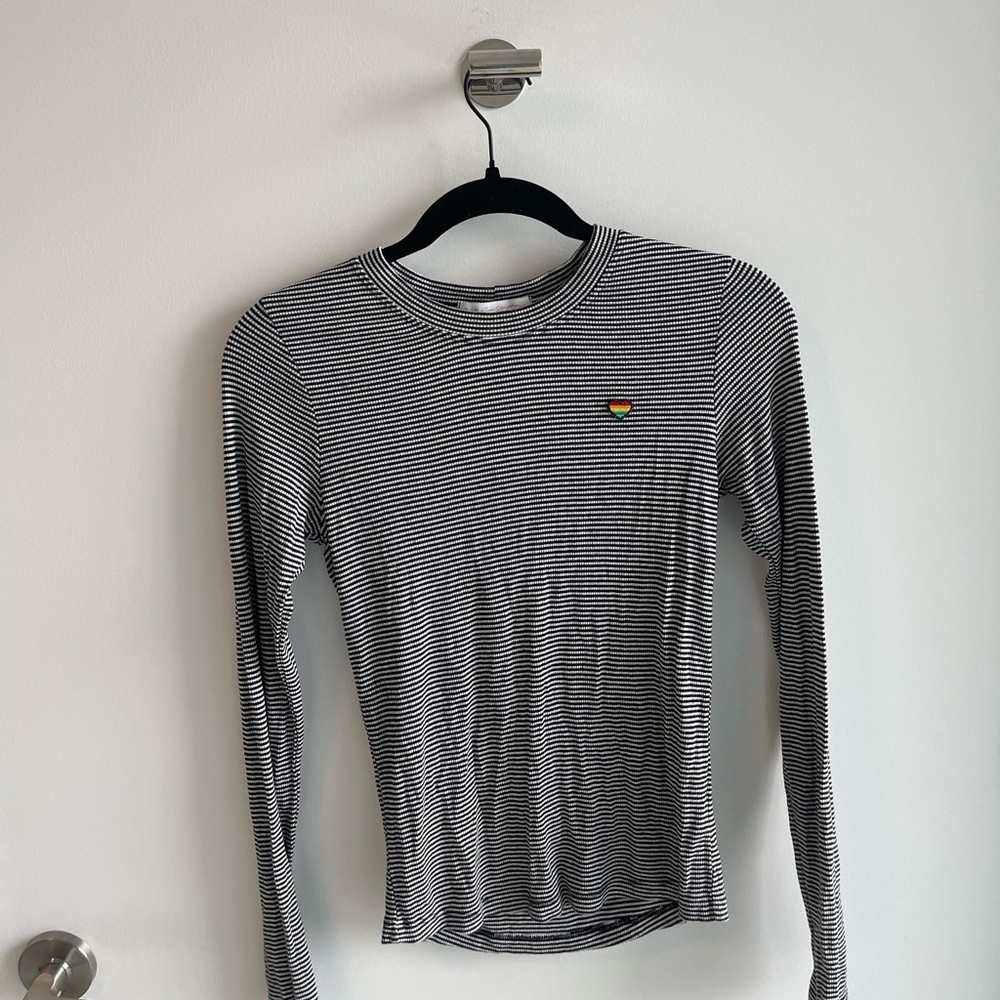 Spiritual Gangster Striped Long Sleeve Top with Rainbow Patch
